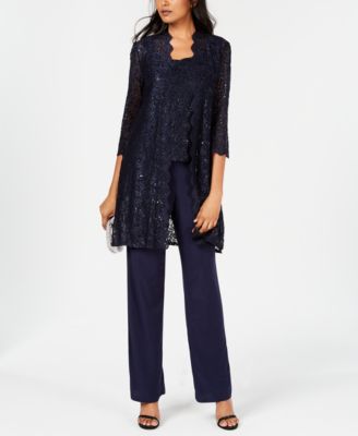 R & M Richards - 3-Pc. Sequined Lace Pantsuit & Jacket