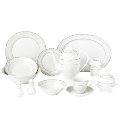 Lorren Home Trends - 57 Piece Wavy Dinnerware Set-Porcelain China Service for 8 People-Atara