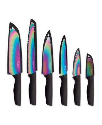 Hampton Forge - Tomodachi™ Rainbow Black 12-Pc. Knife Set with Matching Blade Guards, Titanium
