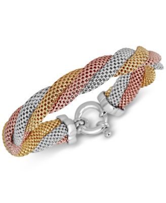 Italian Gold - Mesh Twist Bracelet in Tri-Tone Sterling Silver