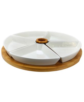 Elama - Signature 7 Piece Appetizer Serving Set with 5 Serving Dishes, Center Tooth Pick Holder and Bamboo Serving Tray