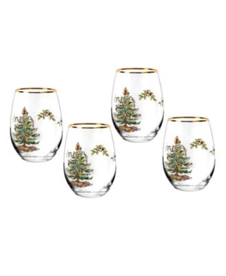 Christmas Tree Stemless Wine Glasses, Set of 4 image