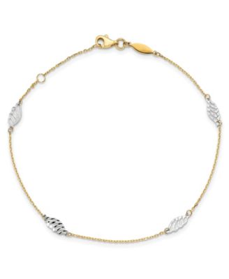 Macy's - Polished Leaf Anklet in 14k Yellow and White Gold