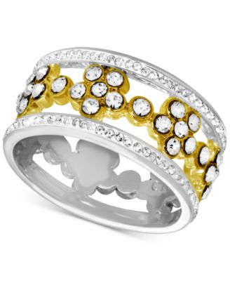 Essentials - Floral Crystal Openwork Band Ring in Two-Tone Plate