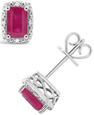 Macy's - Ruby (1-1/3 ct. t.w.) and Diamond Accent Stud Earrings in Sterling Silver