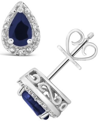 Macy's - Sapphire (9/10 ct. t.w.) and Diamond Accent Stud Earrings in Sterling Silver (Also in Ruby)
