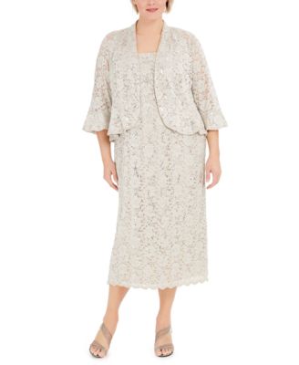 R & M Richards - Plus Size Lace Dress & Ruffled Jacket
