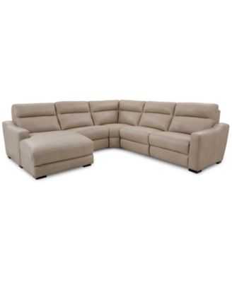 CLOSEOUT! Gabrine 5-Pc. Leather Sectional with 2 Power Headrests and Chaise, Created for Macy's image