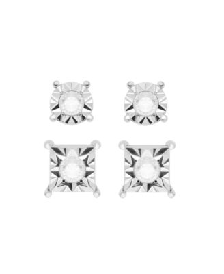 Macy's - Diamond Round and Square Stud Earring Set ( 1/6 ct. t.w.) in sterling silver