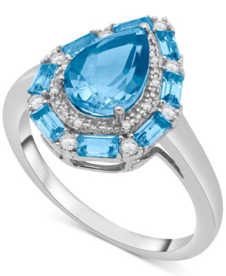 Swiss Blue Topaz (3-3/8 ct. t.w.) & White Topaz (1/6 ct. t.w.) Teardrop Halo Ring in Sterling Silver (Also in Amethyst & Morganite) image