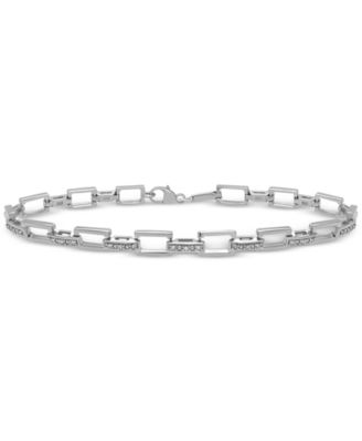 Macy's - Diamond Rectangular Link Chain Bracelet (1/6 ct. t.w.) in Sterling Silver