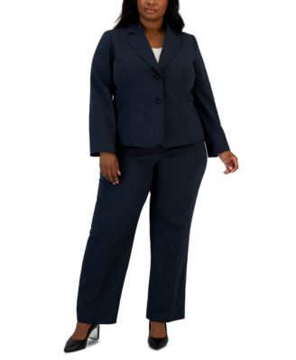 Le Suit - Plus Size Two-Button Pinstriped Pantsuit