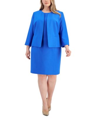 Le Suit - Plus Size Collarless Jacket & Sheath Dress Suit