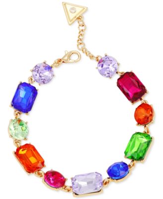 GUESS - Gold-Tone Rainbow Mixed Crystal Flex Bracelet