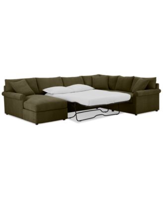 CLOSEOUT! Wrenley 138" 3-Pc. Fabric Sectional Chaise Sleeper Sofa, Created for Macy's image