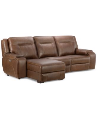 CLOSEOUT! Hansley 3-Pc. Zero Gravity Leather Sectional with Power Recliner and Chaise, Created for Macy's image