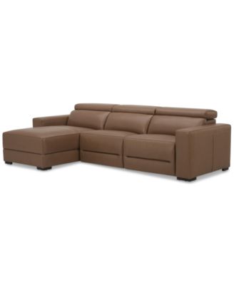 Nevio 115" 3-Pc. Leather Sectional with 2 Power Recliners, Headrests and Chaise, Created For Macy's image
