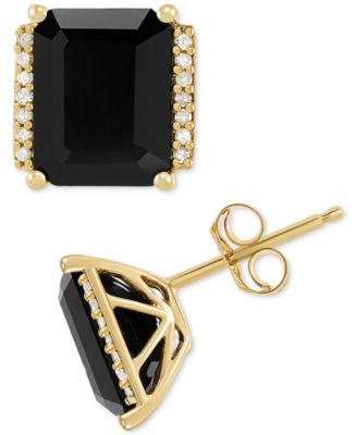 Macy's - Onyx & Diamond Accent Stud Earrings in 14k Gold