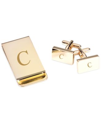 Bey-Berk - Gold Plated Rectangular Design Cufflinks & Money Clip Gift Set