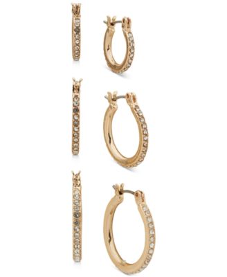 Anne Klein - Gold-Tone 3-Pc. Set Pav&eacute; Hoop Earrings
