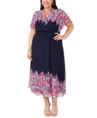 MSK - Plus Size Flutter-Sleeve V-Neck Maxi Dress