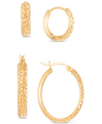 Macy's - 2-Pc. Set Textured Small Hoop Earrings in 14k Gold-Plated Sterling Silver