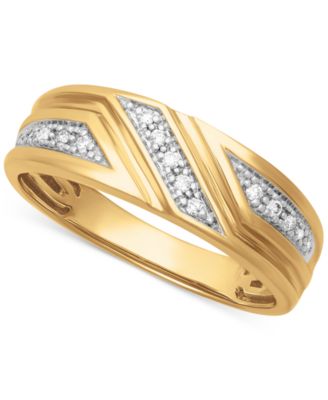 Men's Diamond Three Station Wedding Band (1/10 ct. t.w.) in 14k Gold image