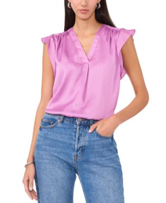 Vince Camuto - Women's Shadow-Striped Flutter-Sleeve Top