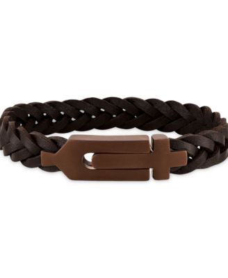 Bulova - Brown Leather Braided Bracelet
