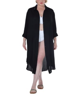 Raviya - Plus Size Button-Down Midi Cover-Up Dress