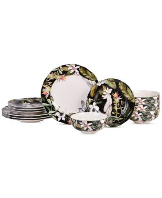 222 Fifth - Borneo Black 12 Pc. Dinnerware Set, Service for 4