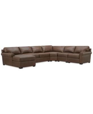 Radley Roll Arm 152" 5-Pc. Leather Wedge Corner Chaise Sectional, Exclusively at Macy's image