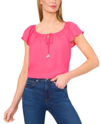 CeCe - Women's Round-Neck Flutter-Sleeve Blouse