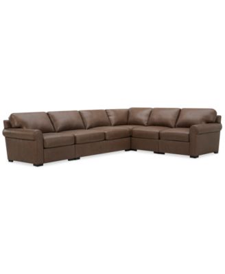 Radley Roll Arm 139" 5-Pc. Leather Square Corner L Sectional, Exclusively at Macy's image