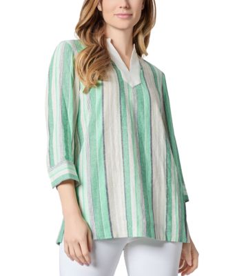 Kasper - Women's Striped Split-Neck 3/4-Sleeve Top