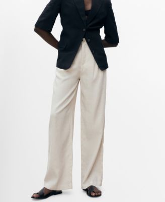 MANGO - Women's Tortoiseshell Button Linen Pants