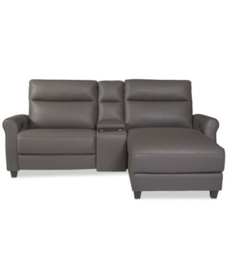 Thandler 3-Pc. Leather Chaise Sectional with 1 Storage Console, Exclusively at Macy's image