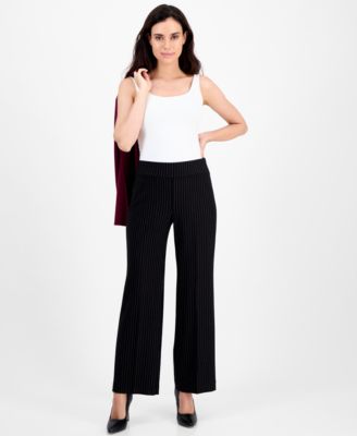 Anne Klein - Petite Ponte Pinstripe Mid-Rise Pull-On Pants