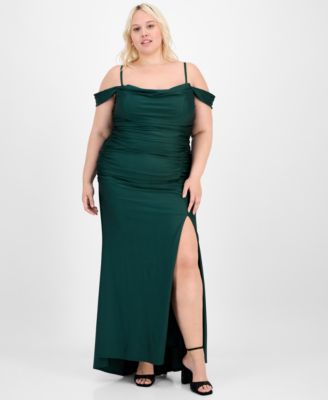 B Darlin - Trendy Plus Size Ruched Cold-Shoulder Gown