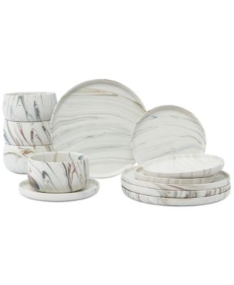 Lorren Home Trends - Matte Marble Look 12-Pc. Dinnerware Set, Service for 4
