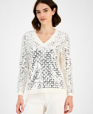 Anne Klein - Women's Zig-Zag Sequin Sweater
