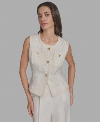 BCBG - Women's Textured Crewneck Button-Front Vest