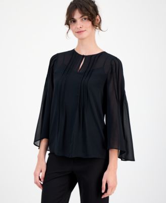 Anne Klein - Women's Pleated Flutter-Sleeve Top