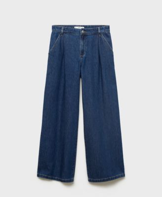 MANGO - Women's Wide-Leg Pleated Jeans