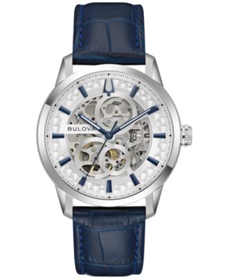Bulova - Men's Classic Sutton Automatic Blue Leather Strap Watch 40mm