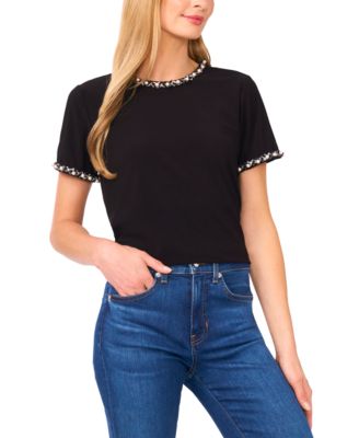 CeCe - Women's Embellished Short Sleeve Top
