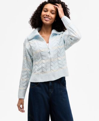 Hippie Rose - Juniors' Cable-Knit Half-Zip Sweater