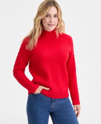 On 34th - Women's Mock-Neck Cable-Knit Pullover Sweater