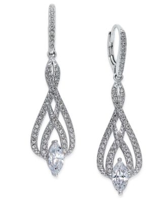 Eliot Danori - Silver-Tone Marquise Crystal and Pav&eacute; Drop Earrings