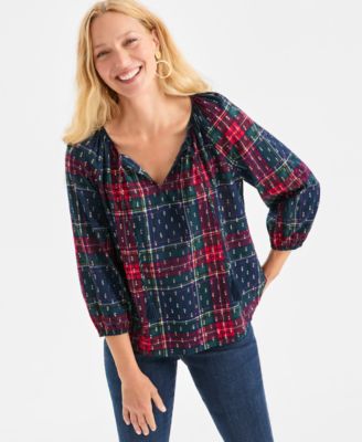 Style & Co - Petite Plaid V-Neck Top
